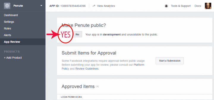 facebook page app settings publish