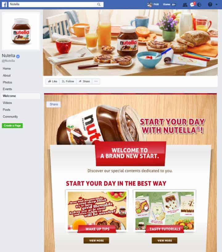 food beverages facebook page nutella
