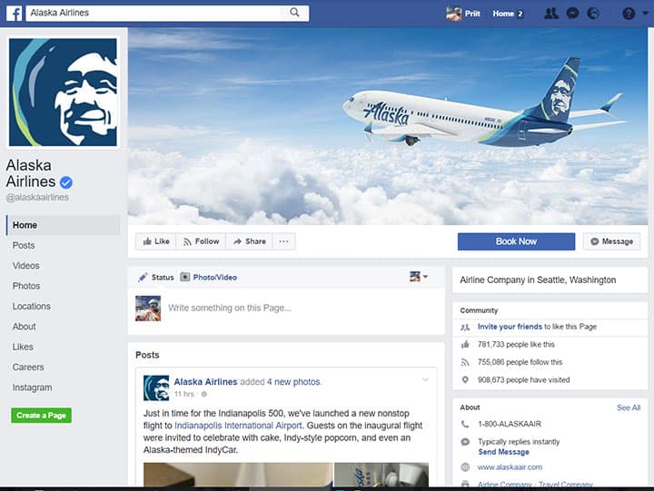 alaska airlines facebook page