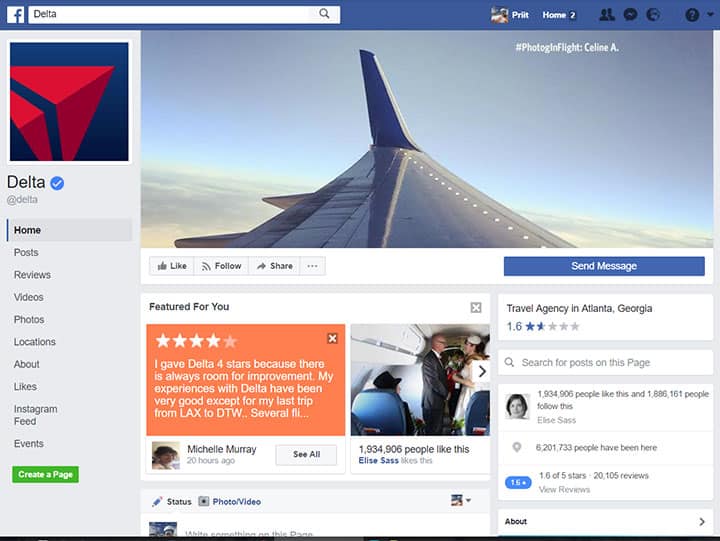 delta airlines facebook page