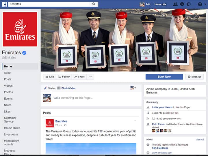 emirates facebook page