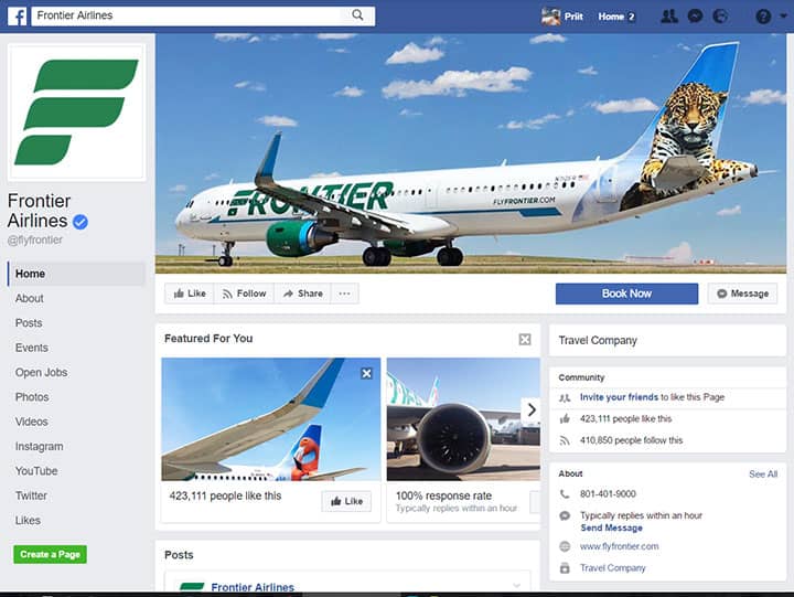 frontier airlines facebook page