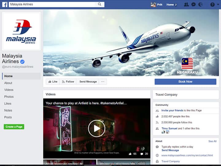 malaysia airlines facebook page