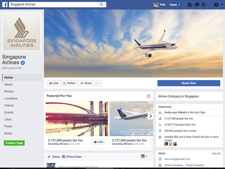 singapore airlines facebook page