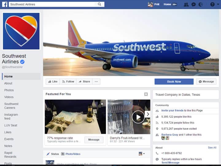 southwest airlines facebook page