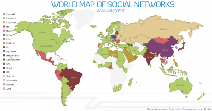 world map of social networks 2009