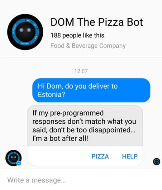 dominos pizza messenger bot