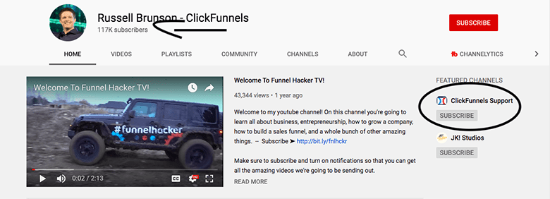 tutorial su clickfunnels e supporto su youtube