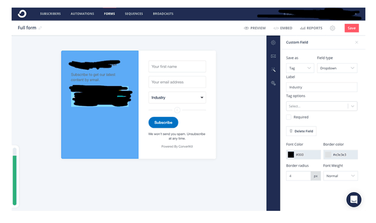 adding dropdowns to forms in convertkit