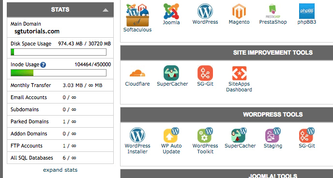 cpanel overview siteground
