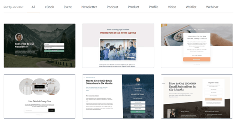 A selection of ConverKit’s landing page templates