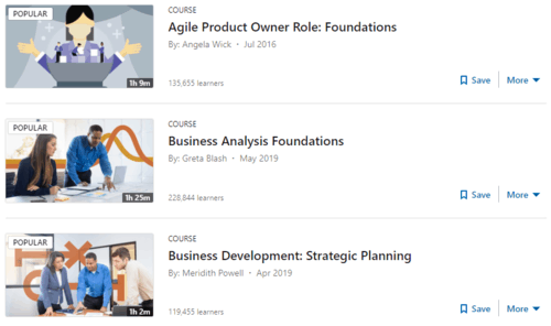 A snapshot of LinkedIn Learning’s Business Analysis “course” results