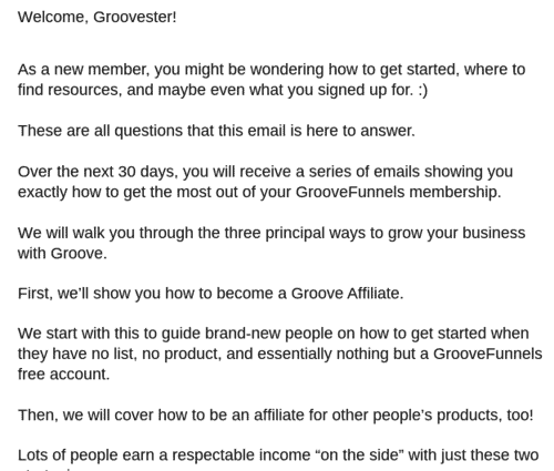 An Example of the onboarding emails from GroovesFunnel