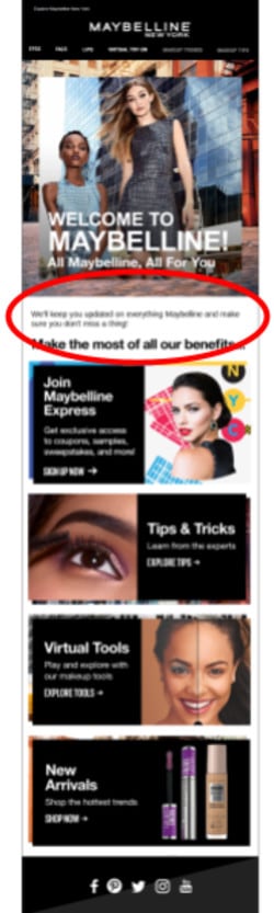 An example of Maybelline's welcome email