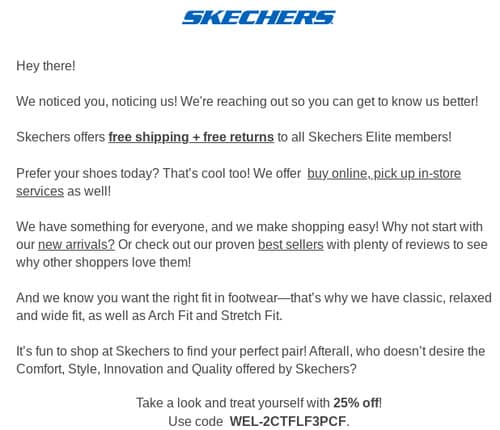 An example of Sketcher's email based on behavioral segmentation