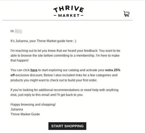 An example of good email marketing from Thrive Market