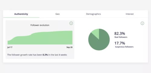 Heepsy lets you analyze metrics like audience engagement, audience growth, and real/fake followers