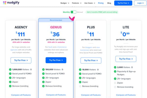 Nudgify's Pricing Plans