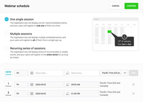 Webinar Scheduling - One Single Session