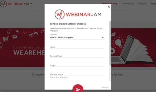 You can reach customer support via email ticket on WebinarJam