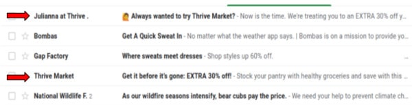 An example of Thrive Market's emails by using A/B Testing