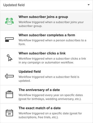 MailerLite helps automate workflows through a variety of email triggers