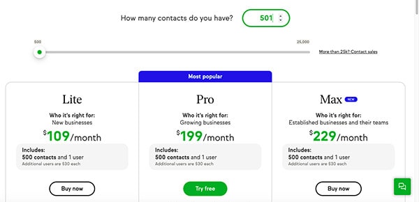 keap pricing increase for contacts