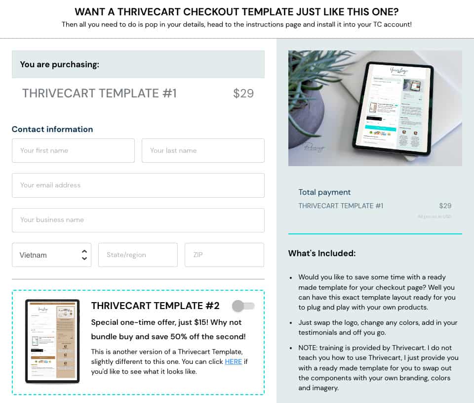 thrivecart template example number two