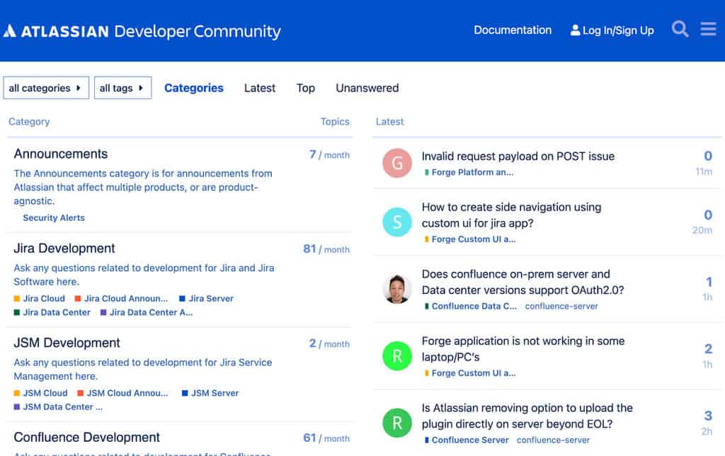 Atlassian’s developer community forum