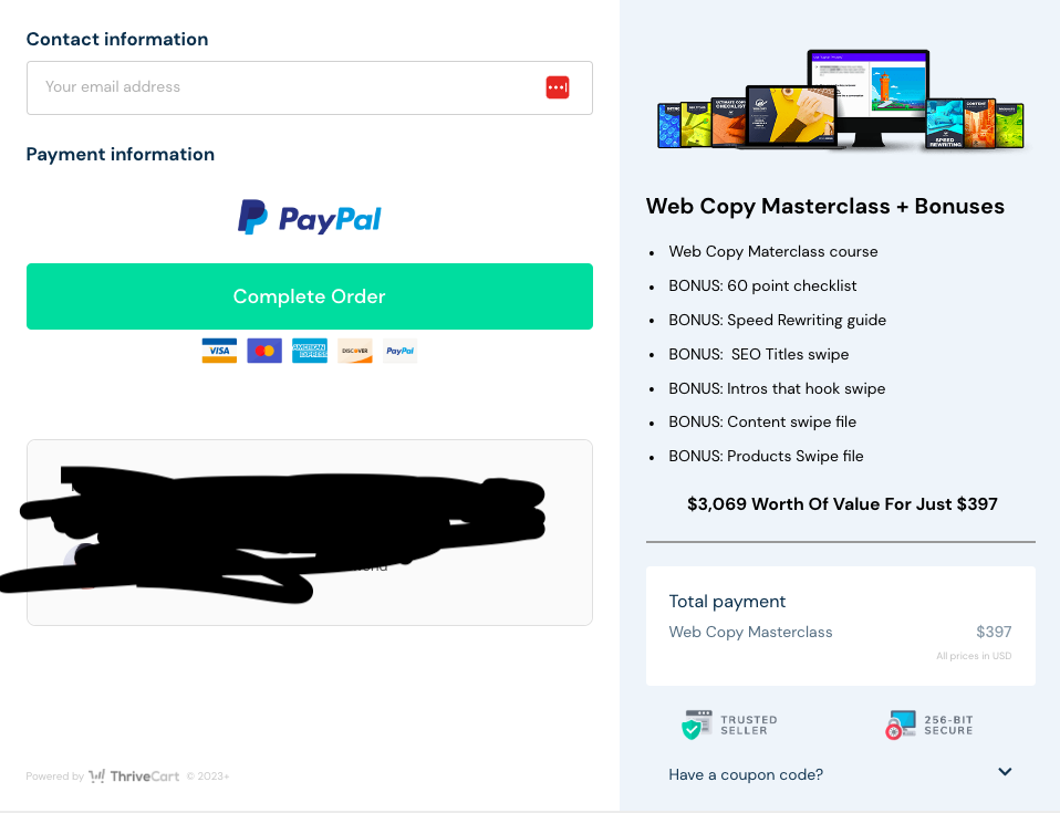 ThriveCart checkout page example