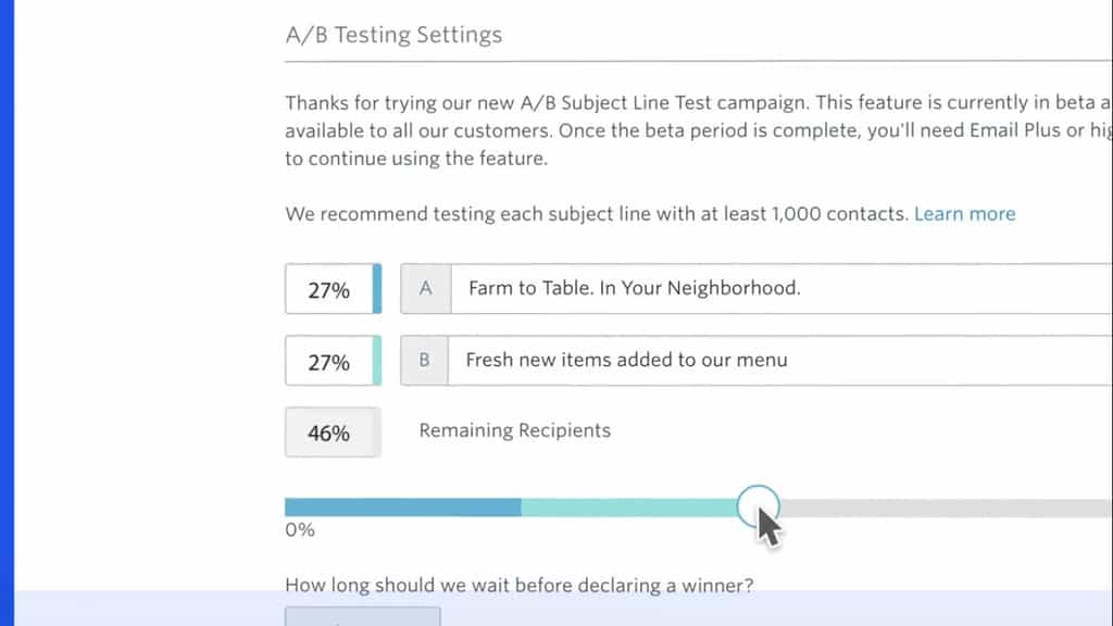 Constant Contact A/B testing example one