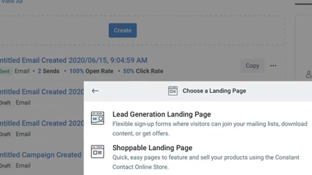 Constant Contact landing page example one