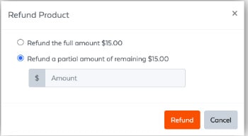 SamCart refunding option example one